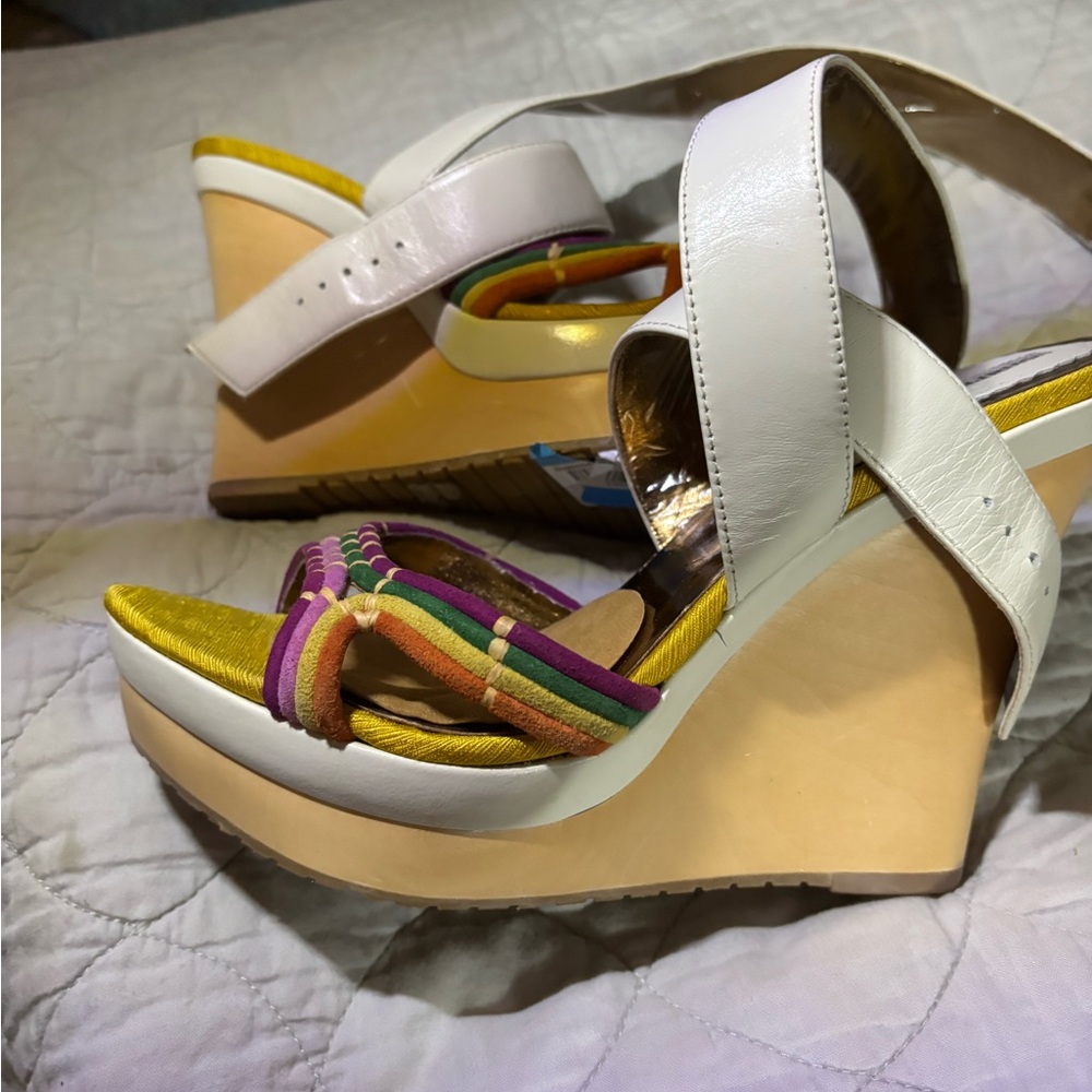 Stylish White and Multicolor Wedge Sandals